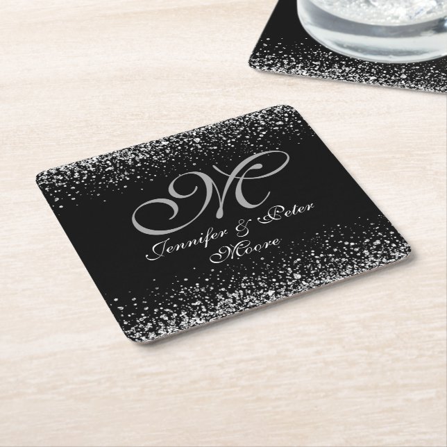 Silver Glitzer Night Sky Wedding Untersetzer (angewinkelt)