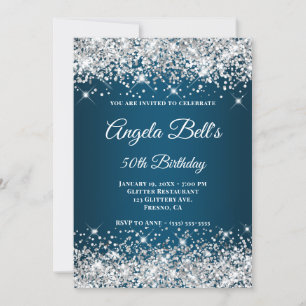 Silver Glitzer Ocean Blue Ombre Extravagant Monogr Einladung