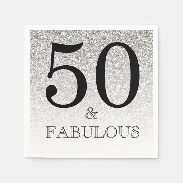 Silver Glitzer Ombre 50 und fabulous 50. Geburtsta Serviette (Vorderseite)