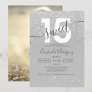 Silver Glitzer ombre grau Quinceanera Foto Einladung