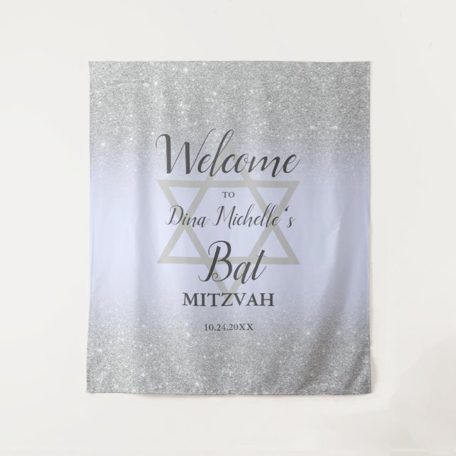 Silver Glitzer ombre lavender chic Bat Mitzvah Wandteppich (Vorderseite)