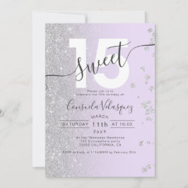 Silver Glitzer ombre lavender Quinceanera Foto In Einladung