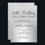 Silver Glitzer ombre metallic 60. Geburtstag Einladung<br><div class="desc">Ein elegantes und luxuriöses silbernes Glitzer-Metallfoliendesign mit eleganter Kalligraphie-Typografie für eine 60. Geburtstagseinladung.</div>