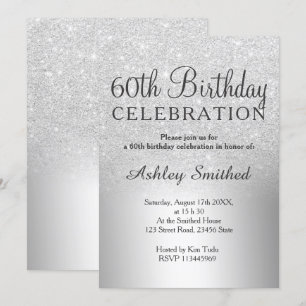 Silver Glitzer ombre metallic 60. Geburtstag Einladung