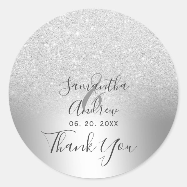 Silver Glitzer ombre Metallic Folie danke Runder Aufkleber (Vorderseite)