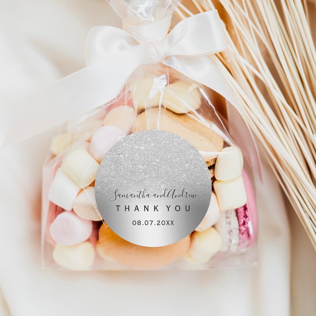 Silver Glitzer ombre Metallic Folie Vielen Dank Runder Aufkleber (Von Creator hochgeladen)