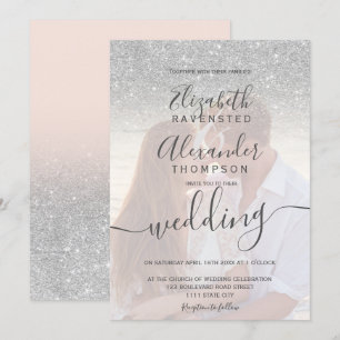 Silver Glitzer ombre rosa Drehbuch Foto Hochzeit Einladung