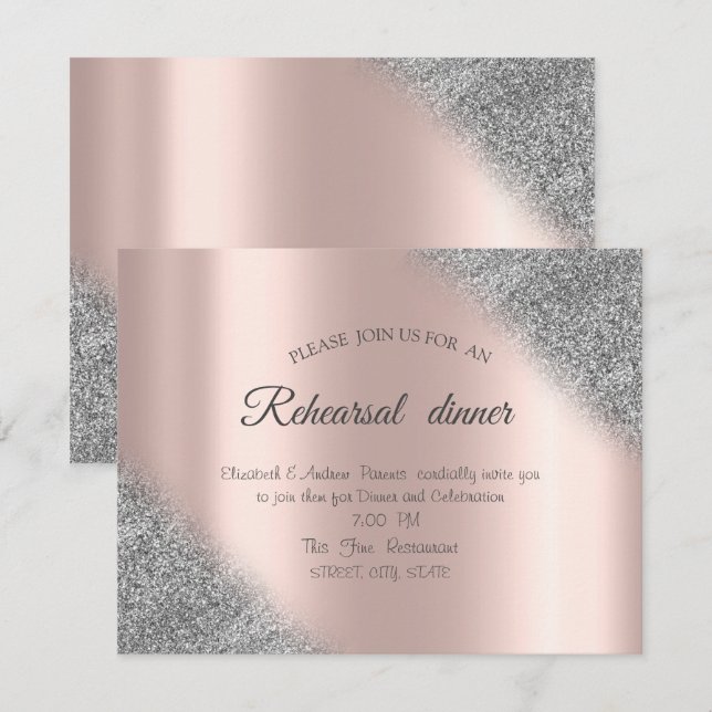 Silver Glitzer Ombre Rose Gold Probe Abendessen Einladung (Vorne/Hinten)