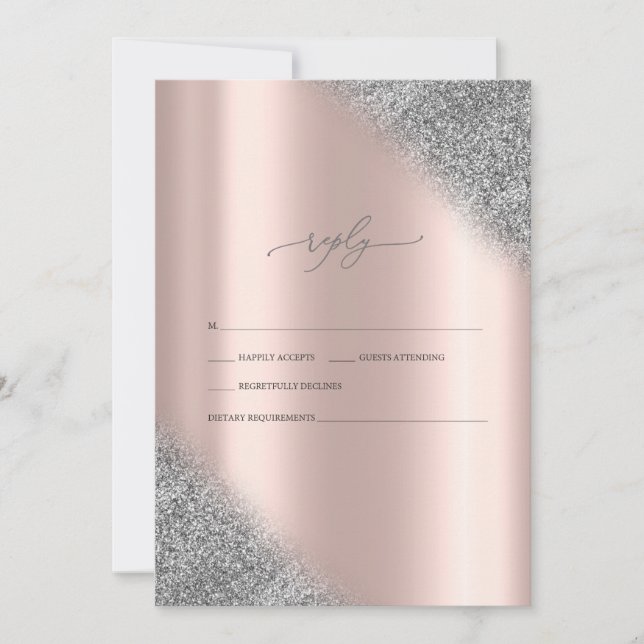 Silver Glitzer Ombre Rose Gold Wedding RSVP Einladung (Vorderseite)