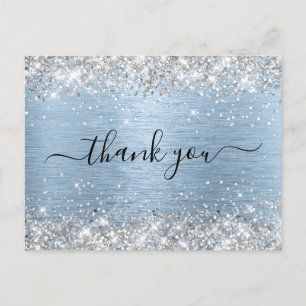 Silver Glitzer Pale Blue Geburtstag Vielen Dank Postkarte