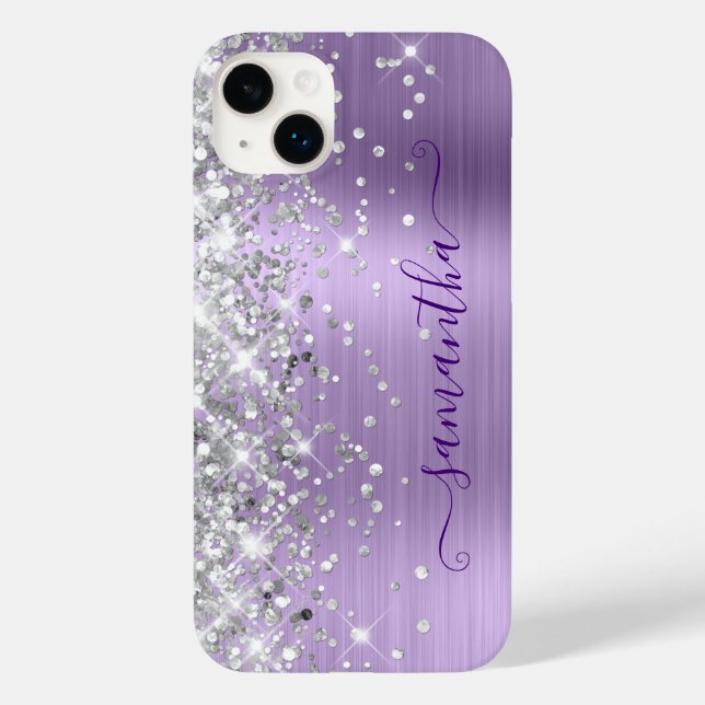 Silver Glitzer Pale Lavender Glam Girly Signature Case-Mate iPhone 14 Plus Hülle (Rückseite)
