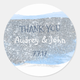 Silver Glitzer Pastel Blue Painting Vielen Dank Runder Aufkleber