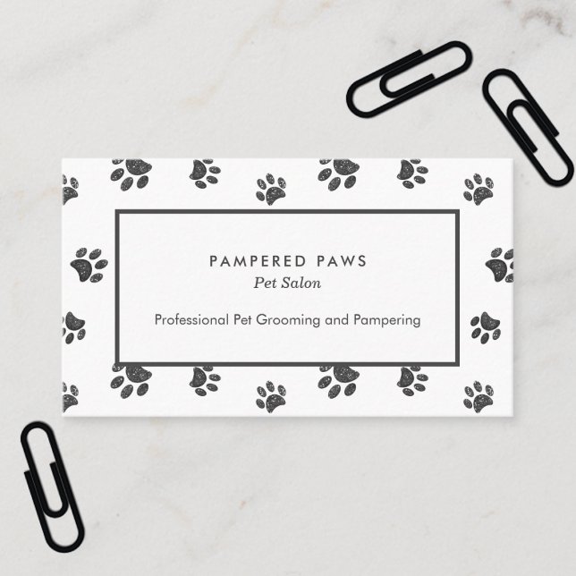 Silver Glitzer Paw druckt Beruflichen Pet Salon Visitenkarte (Silver Glitter Paw Prints Professional Pet Salon Business Card)
