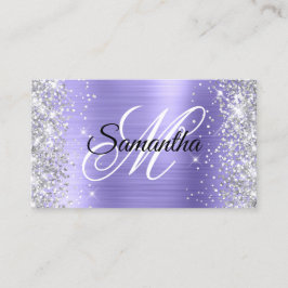 Silver Glitzer Periwinkle Foil Extravagant Monogra Visitenkarte