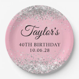 Silver Glitzer Pink 40. Geburtstag Pappteller