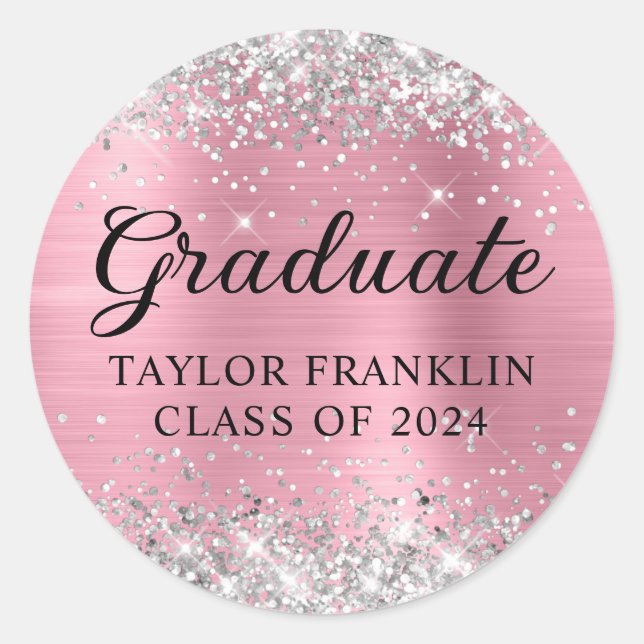 Silver Glitzer Pink Class of 2024 Graduate Runder Aufkleber (Vorderseite)