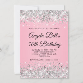 Silver Glitzer Pink Extravagant Monogram 50. Gebur Einladung