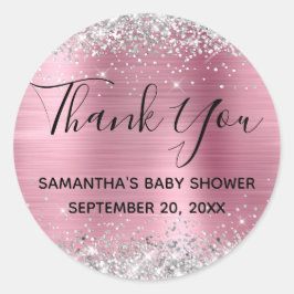 Silver Glitzer Pink Foil Babydusche Danke Runder Aufkleber