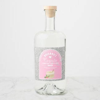 Silver Glitzer Pink Girl Coquito Flasche Etikett S