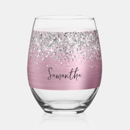 Silver Glitzer Pink Glam Name Weinglas Ohne Stiel