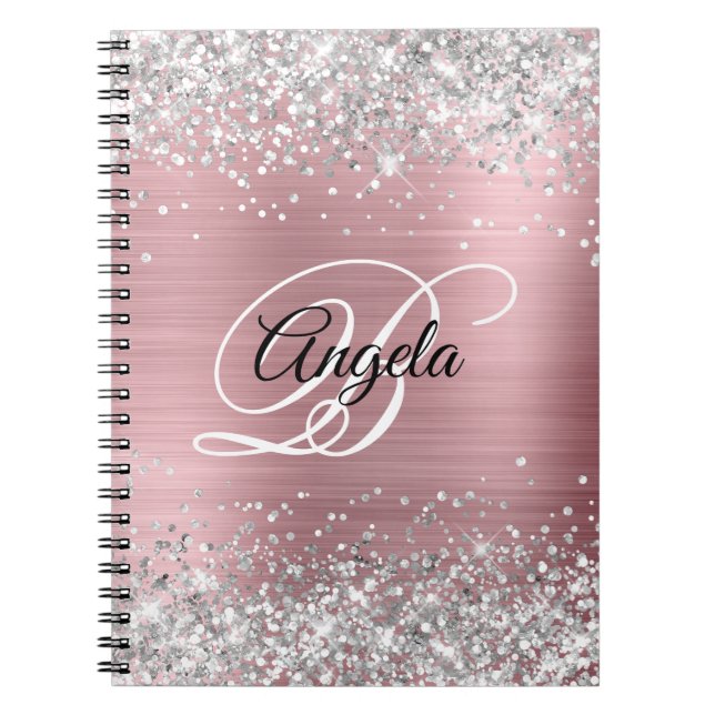 Silver Glitzer Pink Metallic Extravagant Monogramm Notizblock (Vorderseite)