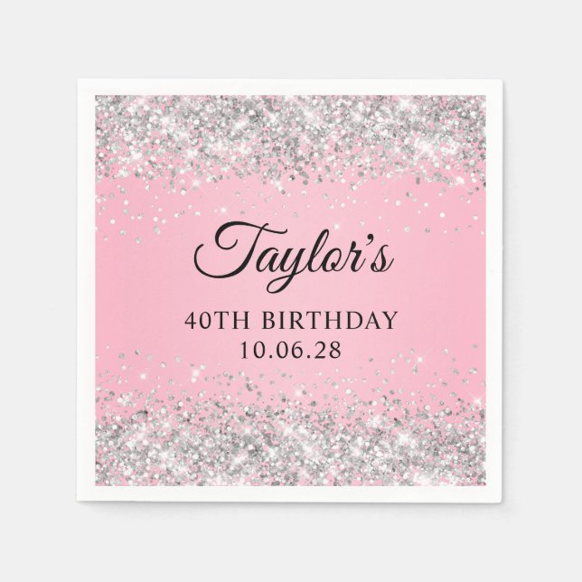 Silver Glitzer Pink Ombre 40. Geburtstag Serviette (Vorderseite)
