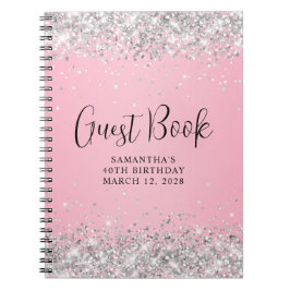 Silver Glitzer Pink Ombre 40th Birthday Guest Notizblock