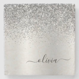 Silver Glitzer Pinsel Girl Monogram Name Steinuntersetzer