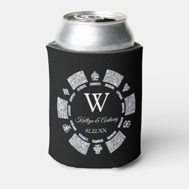 Silver Glitzer Poker Chip Casino Hochzeit Dosenkühler (Kanne Rückseite)