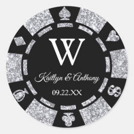Silver Glitzer Poker Chip Casino Hochzeit Runder Aufkleber