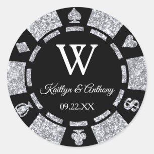 Silver Glitzer Poker Chip Casino Hochzeit Runder Aufkleber