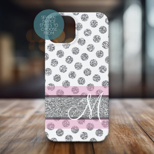 Silver Glitzer Polka Dot Muster mit Monogramm Case-Mate iPhone Hülle