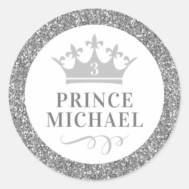 Silver Glitzer Prince Gunst Sticker Label (Vorderseite)