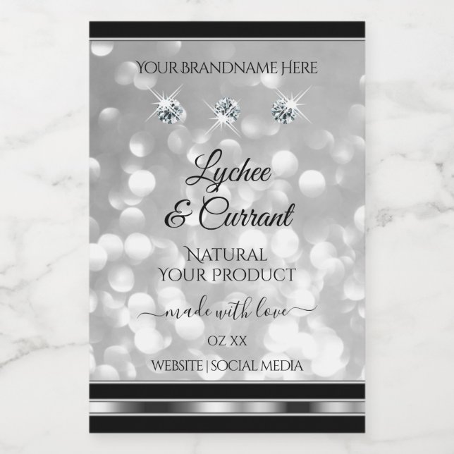 Silver Glitzer Product Labels Sparkling Diamonds Lebensmitteletikett (Einzelnes Label)
