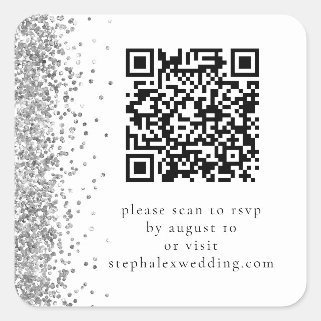 Silver Glitzer QR-Code für UAWG Wedding Quadratischer Aufkleber (Vorderseite)