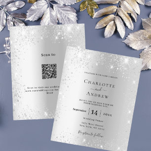 Silver Glitzer QR UAWG budget Hochzeitseinladung