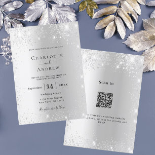 Silver Glitzer QR UAWG Details Luxushochzeit Einladung