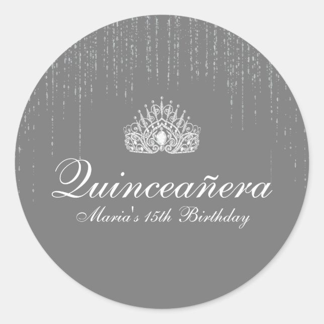 Silver Glitzer Quinceanera Runder Aufkleber (Vorderseite)