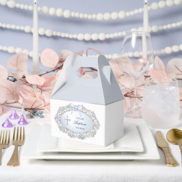 Silver Glitzer Rahmen Blue Bow Taufe Big Gable Geschenkschachtel