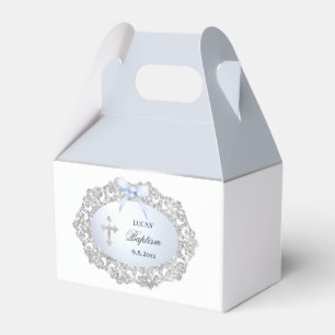 Silver Glitzer Rahmen Blue Bow Taufe Kleines Gabel Geschenkschachtel