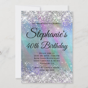 Silver Glitzer Rainbow Iridescent Foil Monogramm Einladung