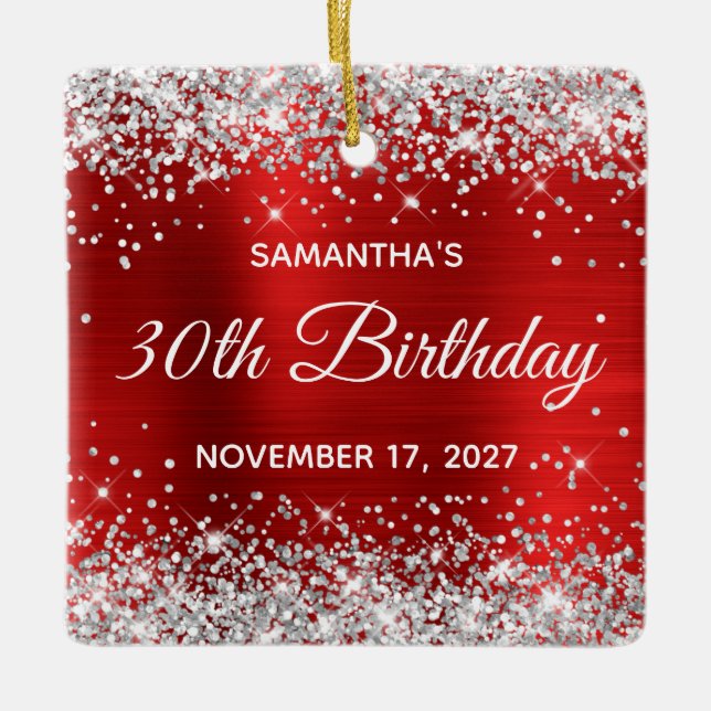 Silver Glitzer Red Foil 30. Geburtstag Keramikornament (Vorderseite)