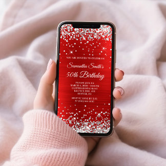 Silver Glitzer Red Foil 50. Geburtstag Einladung