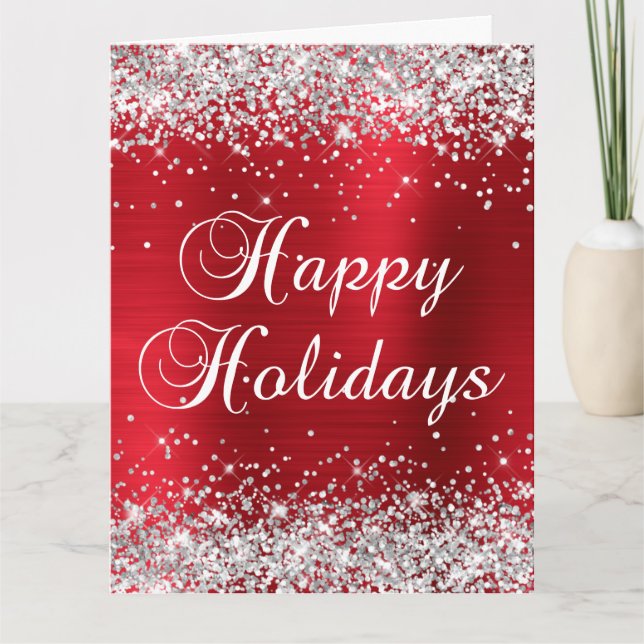 Silver Glitzer Red Foil Big Happy Holidays Karte (Vorderseite)