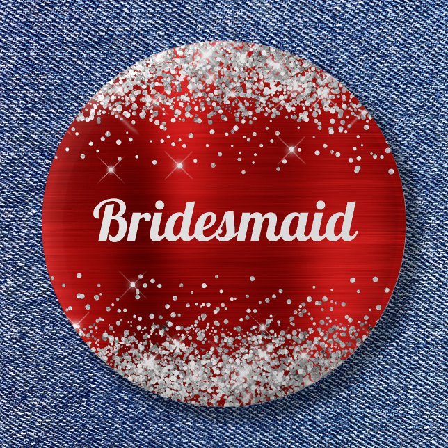 Silver Glitzer Red Foil Bridesmaid Button (Silver Glitter Red Foil Bridesmaid Button)