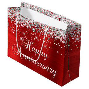 Silver Glitzer Red Foil Extravagant Happy Jubiläum Große Geschenktüte