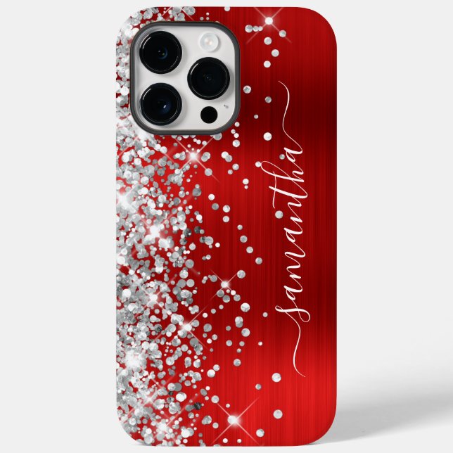 Silver Glitzer Red Foil Modern Girl Signature Case-Mate iPhone 14 Pro Max Hülle (Rückseite)
