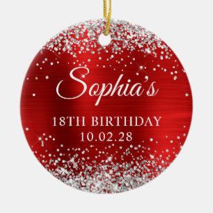 Silver Glitzer Red Imitats Foil 18. Geburtstag Fot Keramik Ornament
