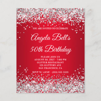 Silver Glitzer Red Ombre 50. Geburtstag Einladung Flyer