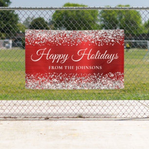 Silver Glitzer Red Personalisiert Happy Holidays Banner